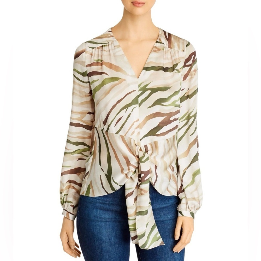 Elie Tahari Kali Tie Front 100% Silk Long Sleeve Silk Shirt Size Small